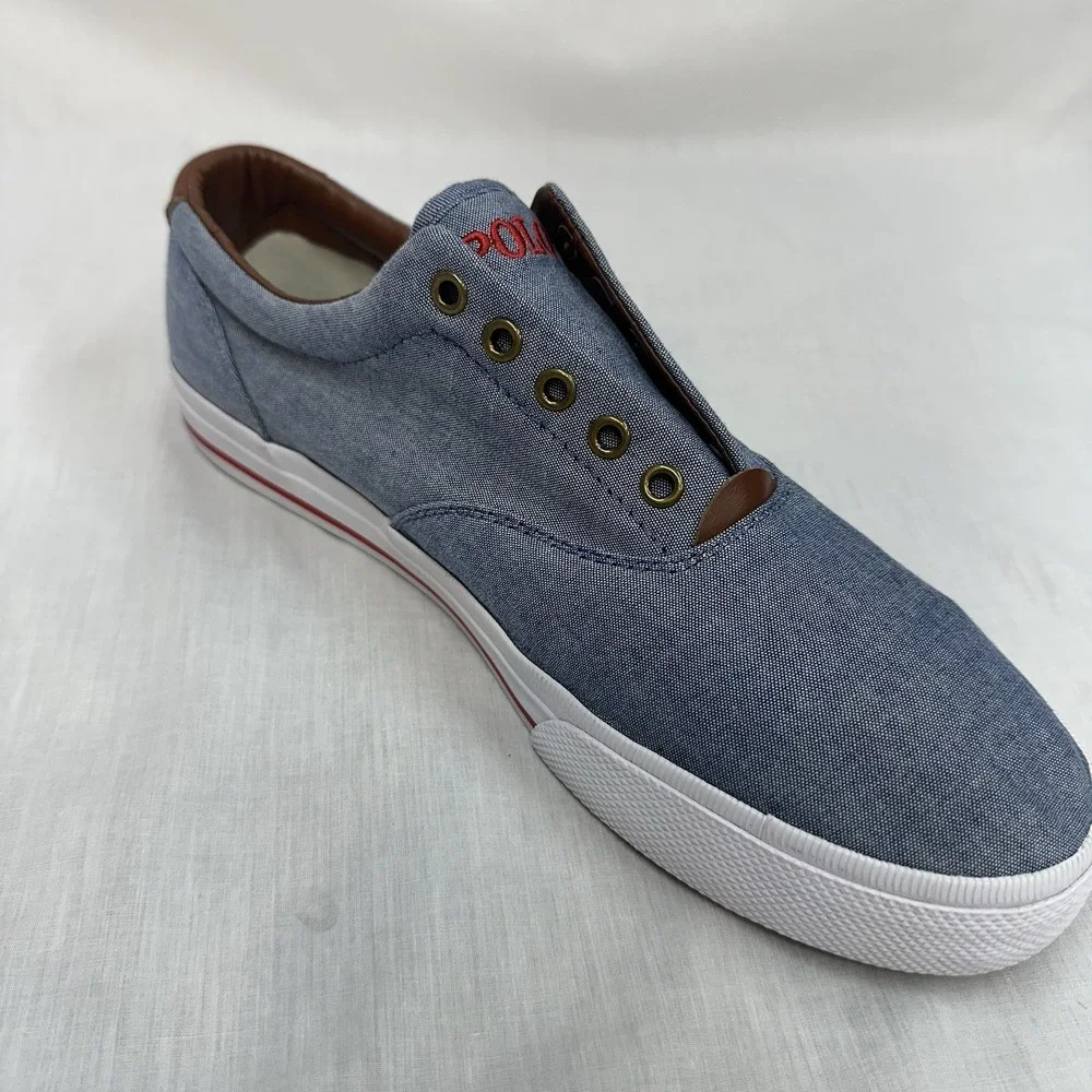 Polo Ralph Lauren Sz 12D Vito Sneakers Blue Chambray Red Pony Shoes Resort Wear